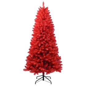 6ft PVC Artificial Red Tree Hinged Automatic Red Christmas Tree
