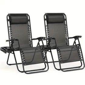 Portable Reclining Lounge Chair for Beach Camping Patio Outdoor Folding Relaxation Chair with Cup Tray and Adjustable Pillow for Poolside Garden Lawn