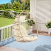 Outdoor Garden Egg-Shaped Wicker Hanging Chair, Wood Frame with Khaki Cushion, Patio Swing Chair for Porch, Balcony, Backyard, Indoor/Outdoor Use