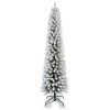 Prelit 6FT PVC Flocked Pencil Tree Artificial Slim Christmas Tree