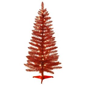 4ft Red Tree Festival Artificial Automatic Red Tree With Lights