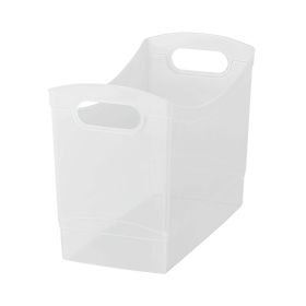 Plastic Utility Storage Bin 12 Qt Narrow Rectangle with Carrying Handles, Clear