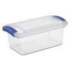 (3 pack) 7 Quart Latch Box, Clear Plastic Storage Bin with Clear Lid, Blue