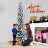 Prelit 7FT PVC Flocked Pencil Tree Artificial Slim Christmas Tree
