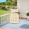 Outdoor Garden Egg-Shaped Wicker Hanging Chair, Wood Frame with Khaki Cushion, Patio Swing Chair for Porch, Balcony, Backyard, Indoor/Outdoor Use
