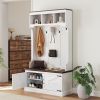 HOMCOM 3-in-1 Hall Tree with Shoe Storage, Coat Rack with Bench, Entryway Furniture with Five Hooks, White Wood Grain