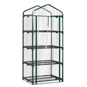 27X19X62in PE Cloth Flower Room Transparent PVC Dark Green Iron Pipe Spire Mini With 4 Ply Grid Flower Stand With Zipper Rolling Door (Option: Dark Green)